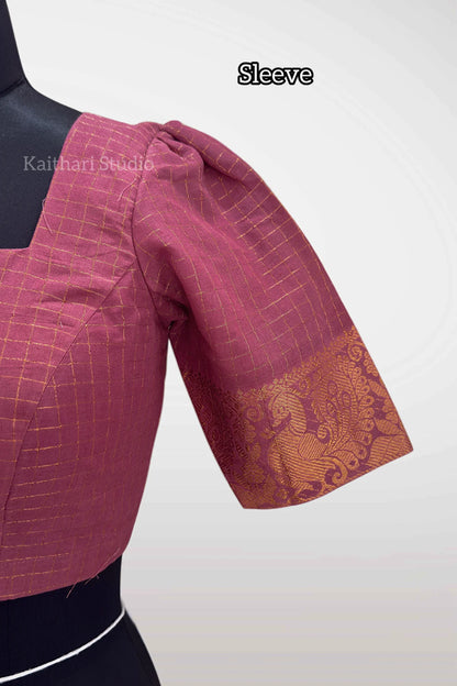Sungudi Cotton Readymade Blouse – Onion Pink - KS150