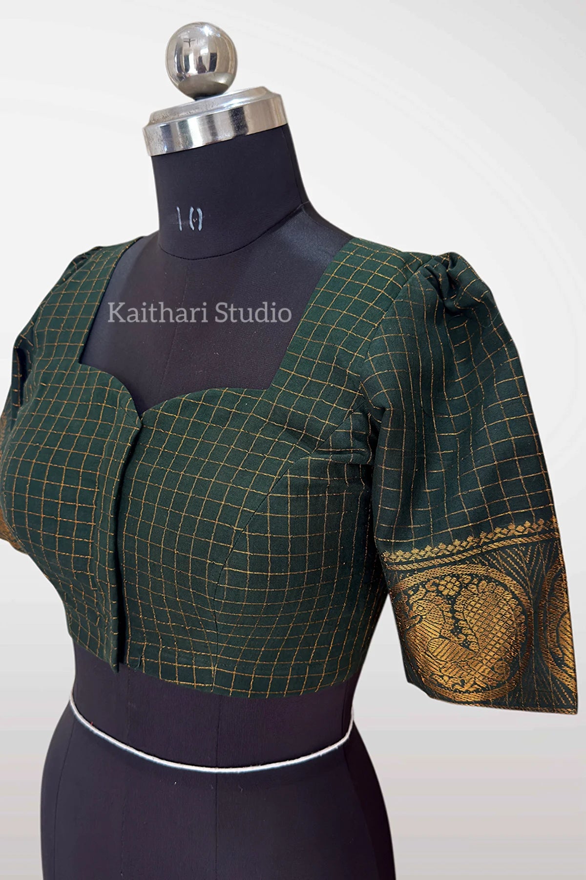 Sungudi Cotton Readymade Blouse – Bottle Green - KS151