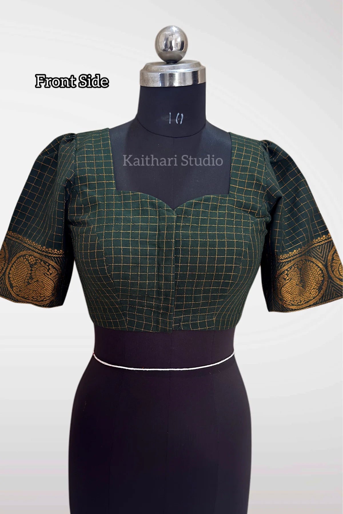 Sungudi Cotton Readymade Blouse – Bottle Green - KS151