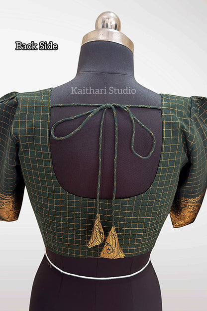 Sungudi Cotton Readymade Blouse – Bottle Green - KS151