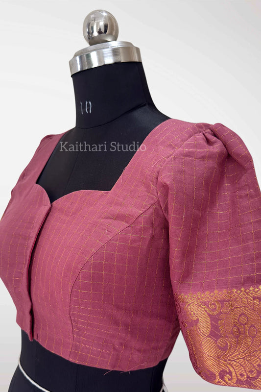 Sungudi Cotton Readymade Blouse – Onion Pink - KS150