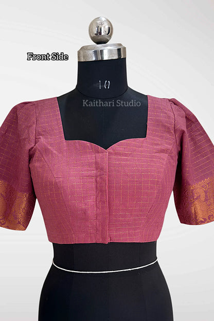 Sungudi Cotton Readymade Blouse – Onion Pink - KS150
