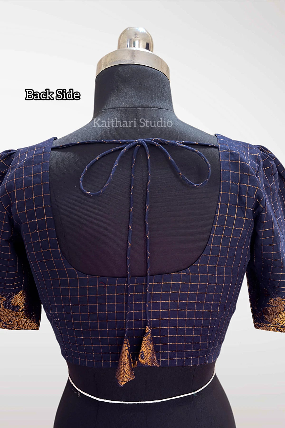 Sungudi Cotton Readymade Blouse – Navy Blue - KS149