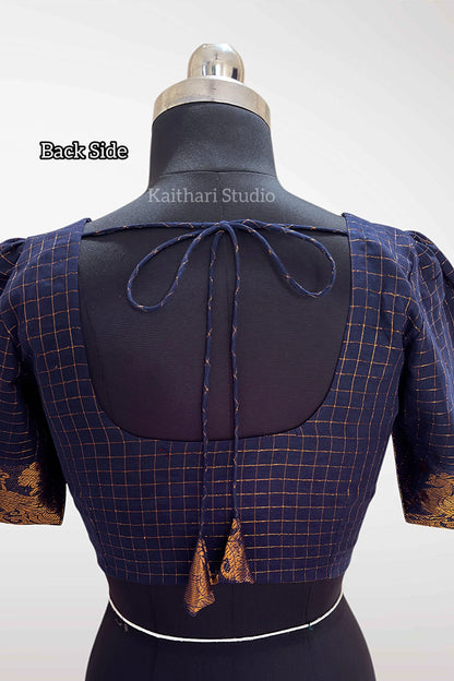 Sungudi Cotton Readymade Blouse – Navy Blue - KS149