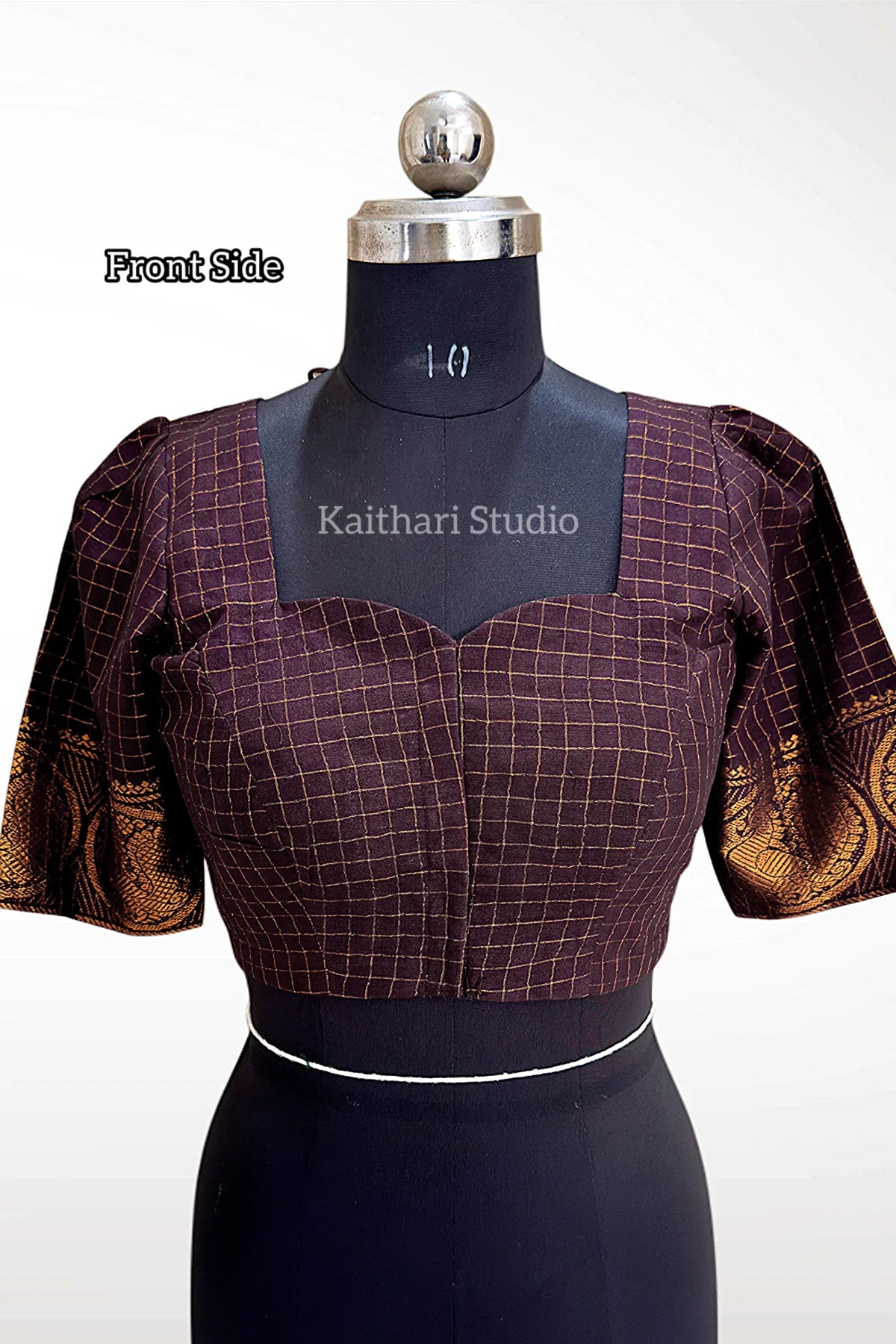 Sungudi Cotton Readymade Blouse – Deep Coffee - KS148