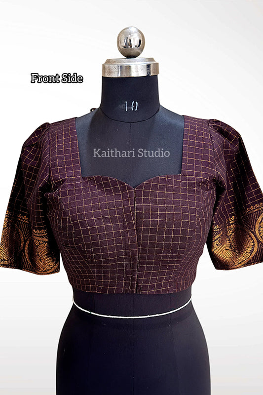Sungudi Cotton Readymade Blouse – Deep Coffee - KS148