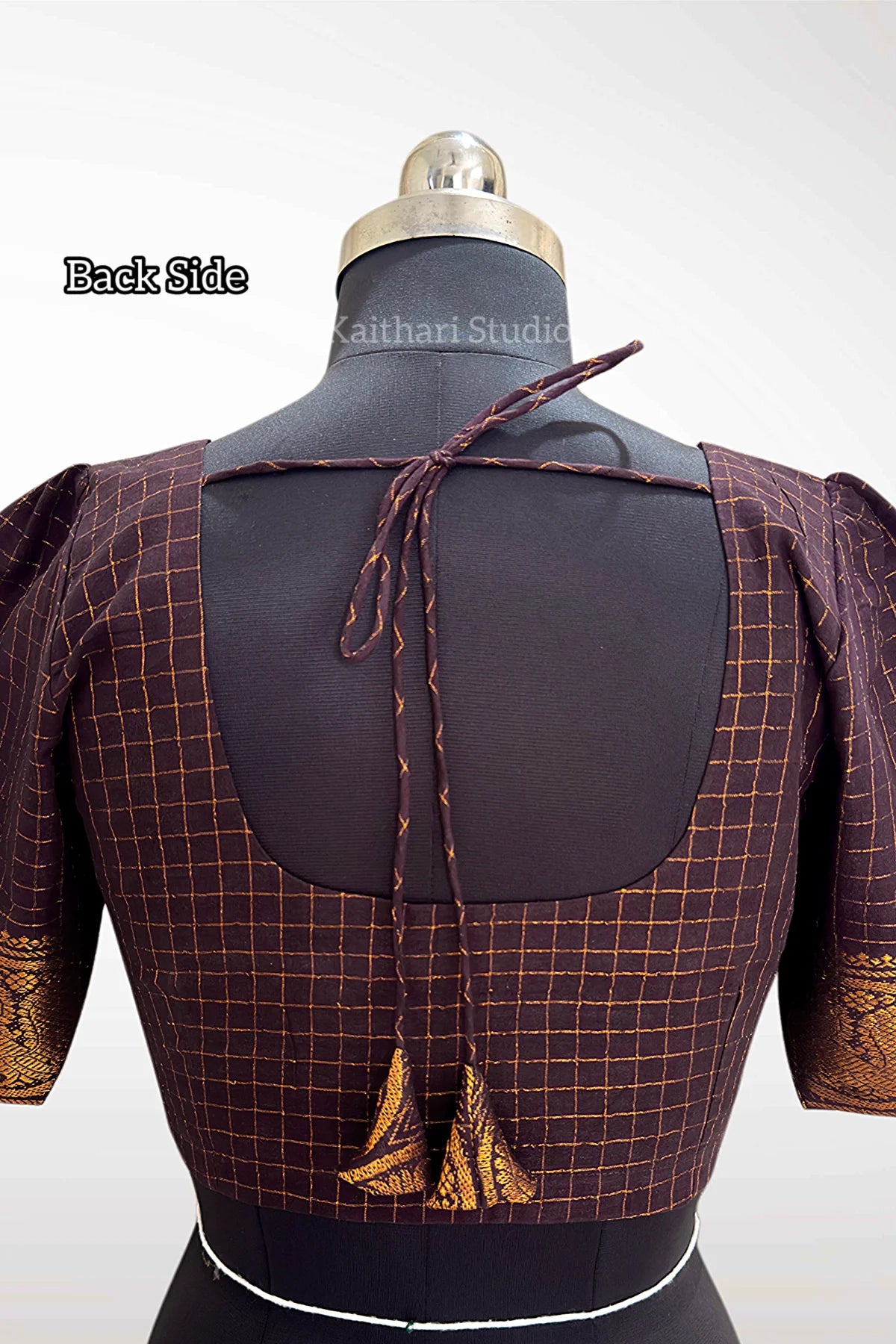 Sungudi Cotton Readymade Blouse – Deep Coffee - KS148