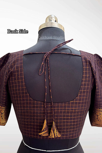 Sungudi Cotton Readymade Blouse – Deep Coffee - KS148