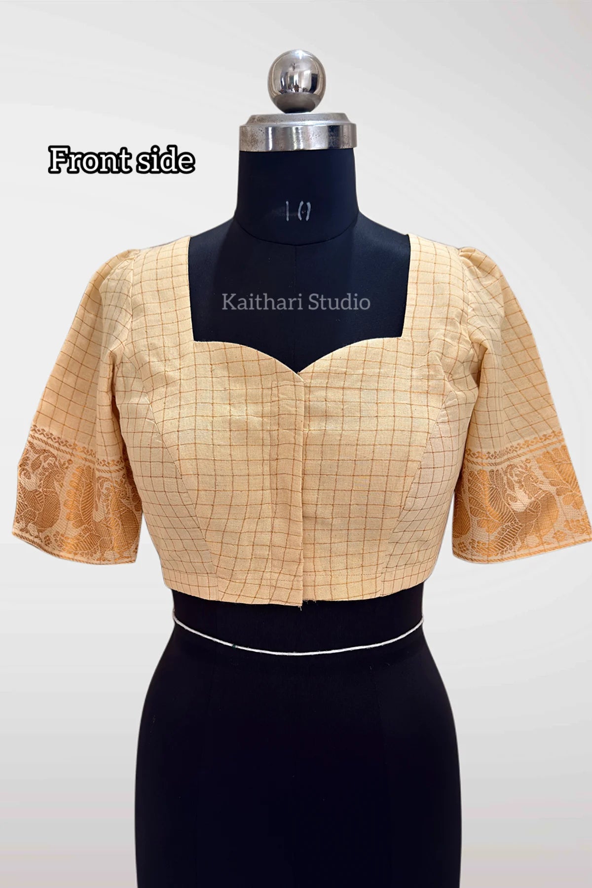 Sungudi Cotton Readymade Blouse – Sandal /Off White - KS147
