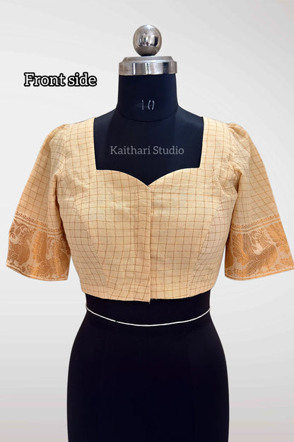 Sungudi Cotton Readymade Blouse – Sandal /Off White - KS147