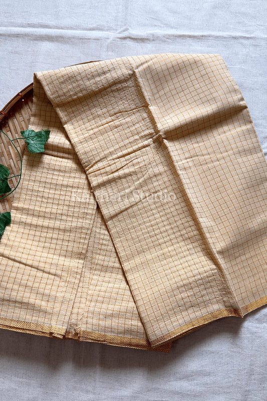 Sungudi Cotton Saree - Sandal/Off white - KS152