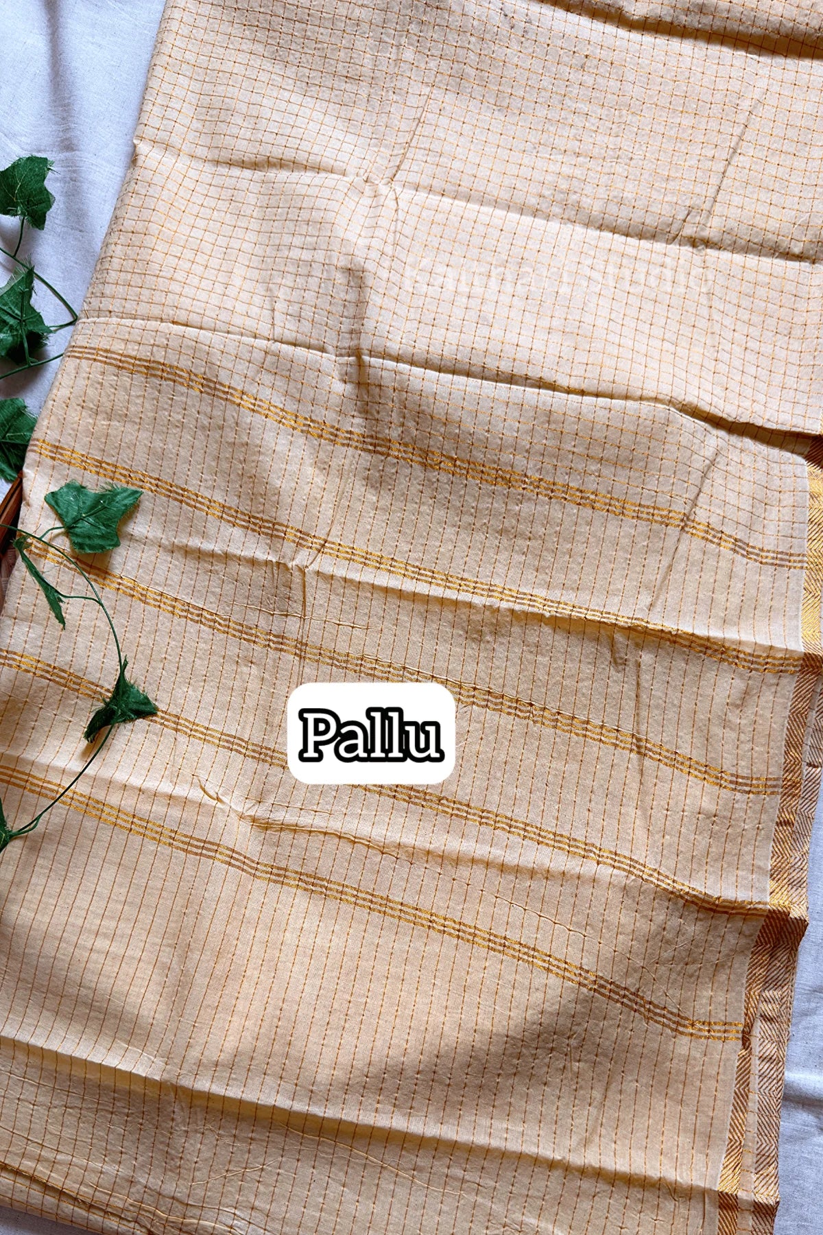 Sungudi Cotton Saree - Sandal/Off white - KS152