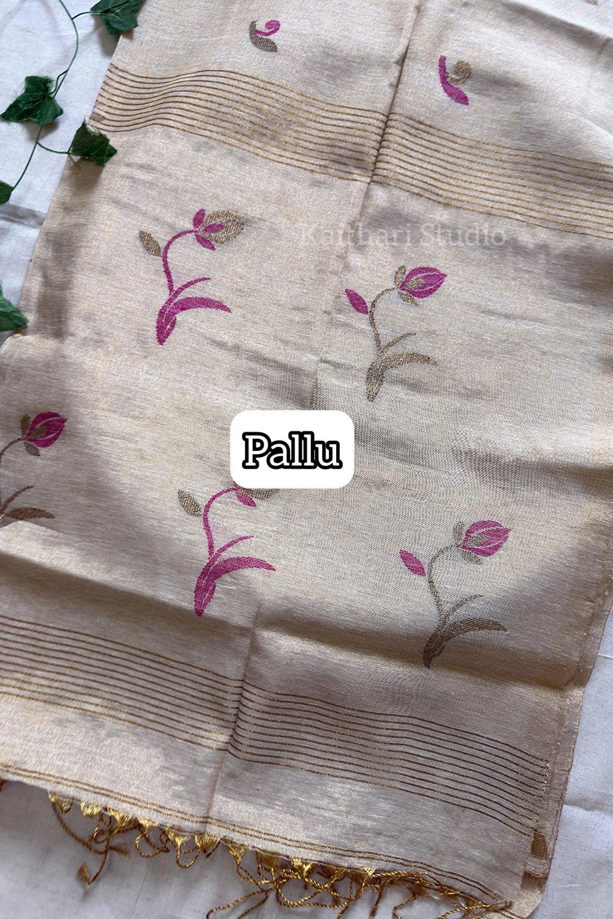 Handloom Tulip Linen Zari Saree - Sandal - KS107