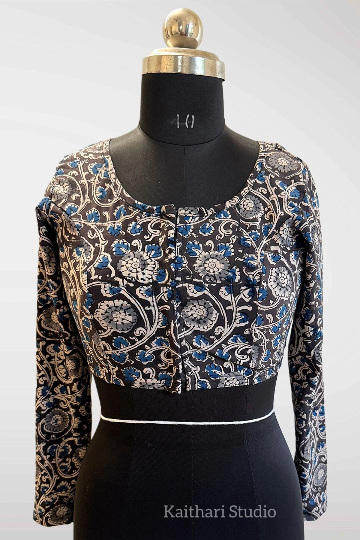 Kalamkari Handblock Printed Stretchable Readymade Blouse - Blue KS142
