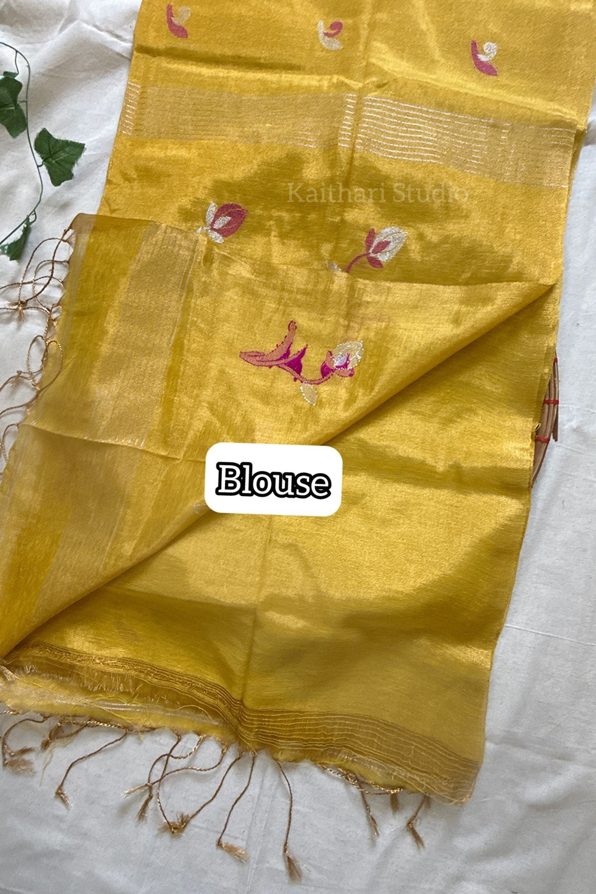 Handloom Tulip Linen Zari Saree - Yellow - KS108