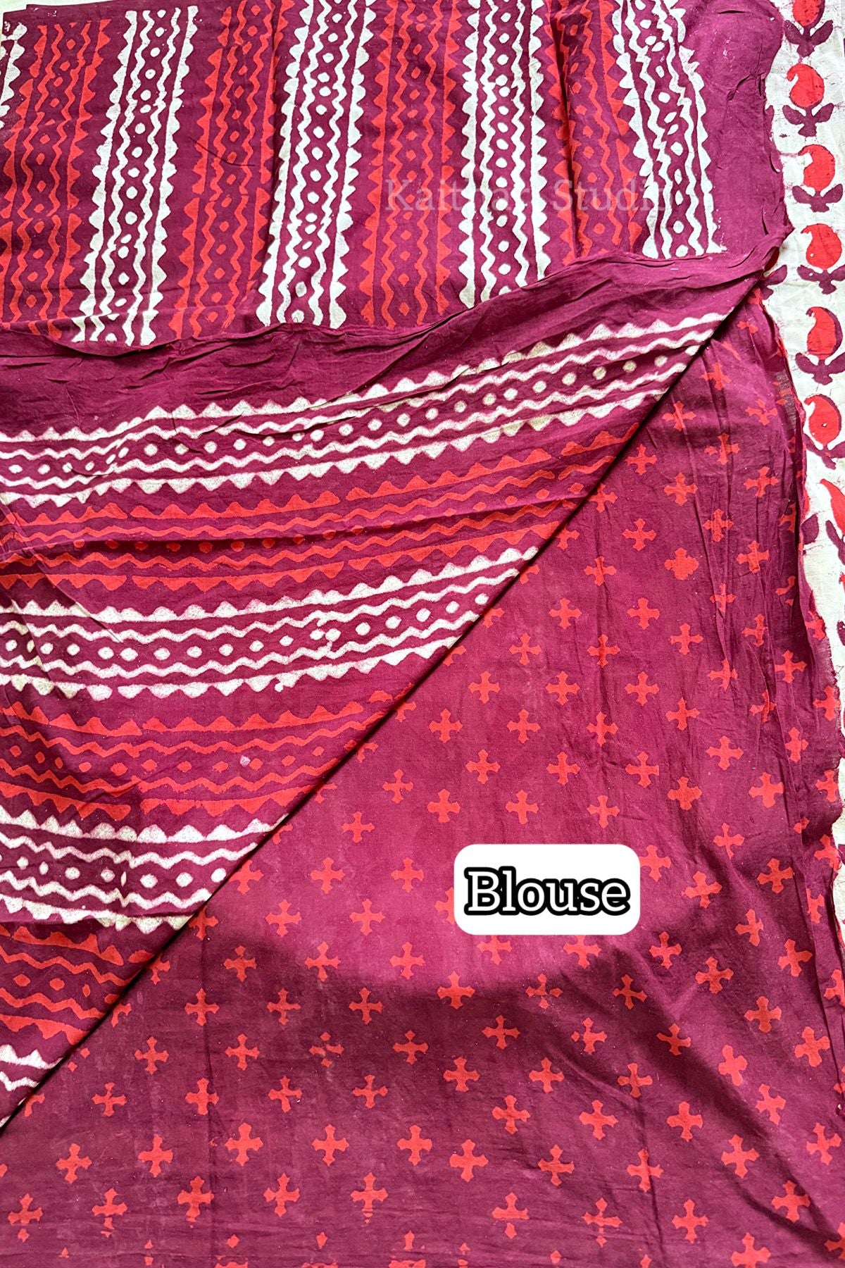 Handblock Printed Mul Mul Cotton – Reddish Maroon KS141