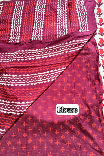 Handblock Printed Mul Mul Cotton – Reddish Maroon KS141