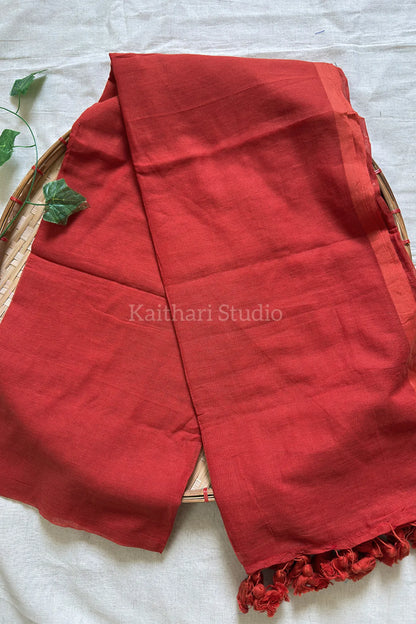 Rust Orange Plain Mul Cotton Saree KS123