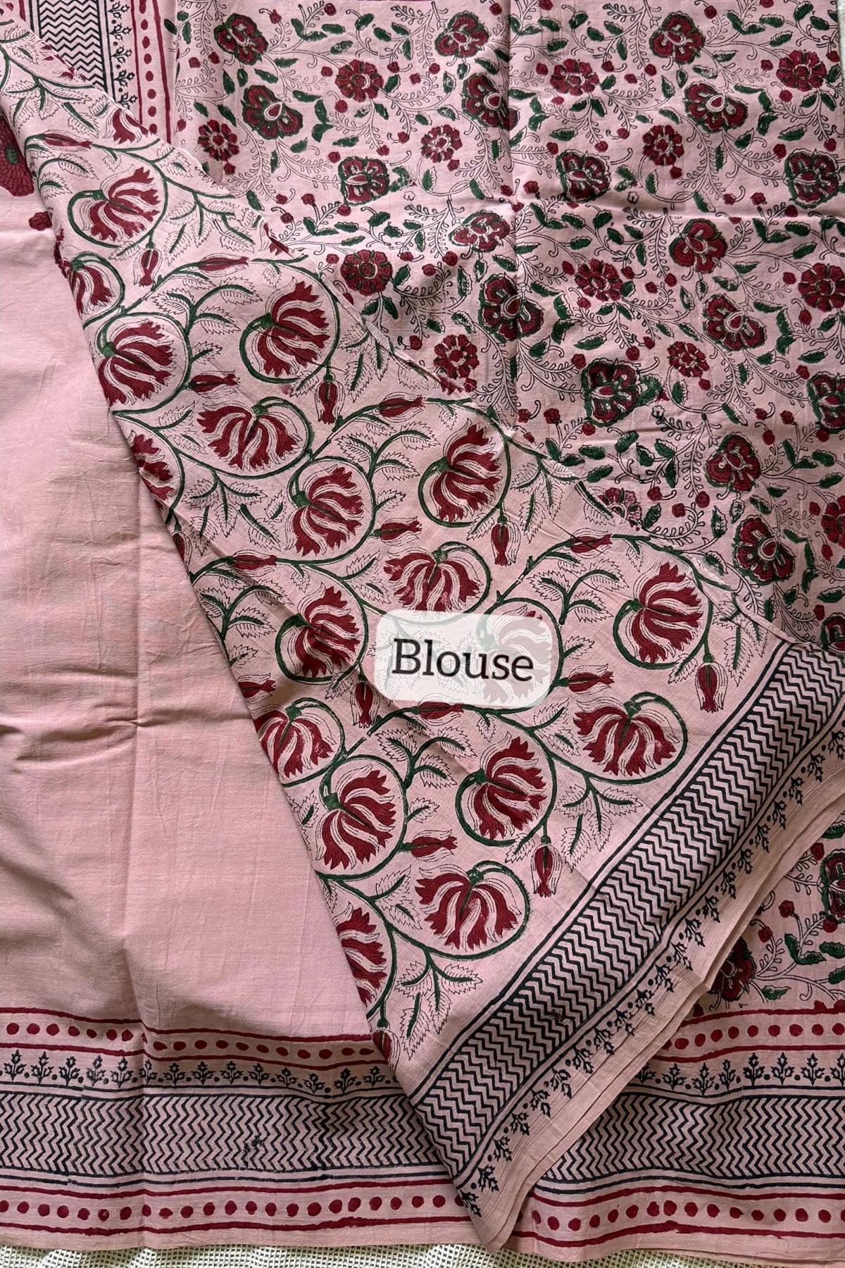 Handblock Printed Mul Mul Cotton - Peach - KS002