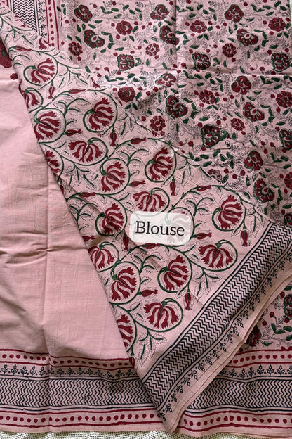 Handblock Printed Mul Mul Cotton - Peach - KS002