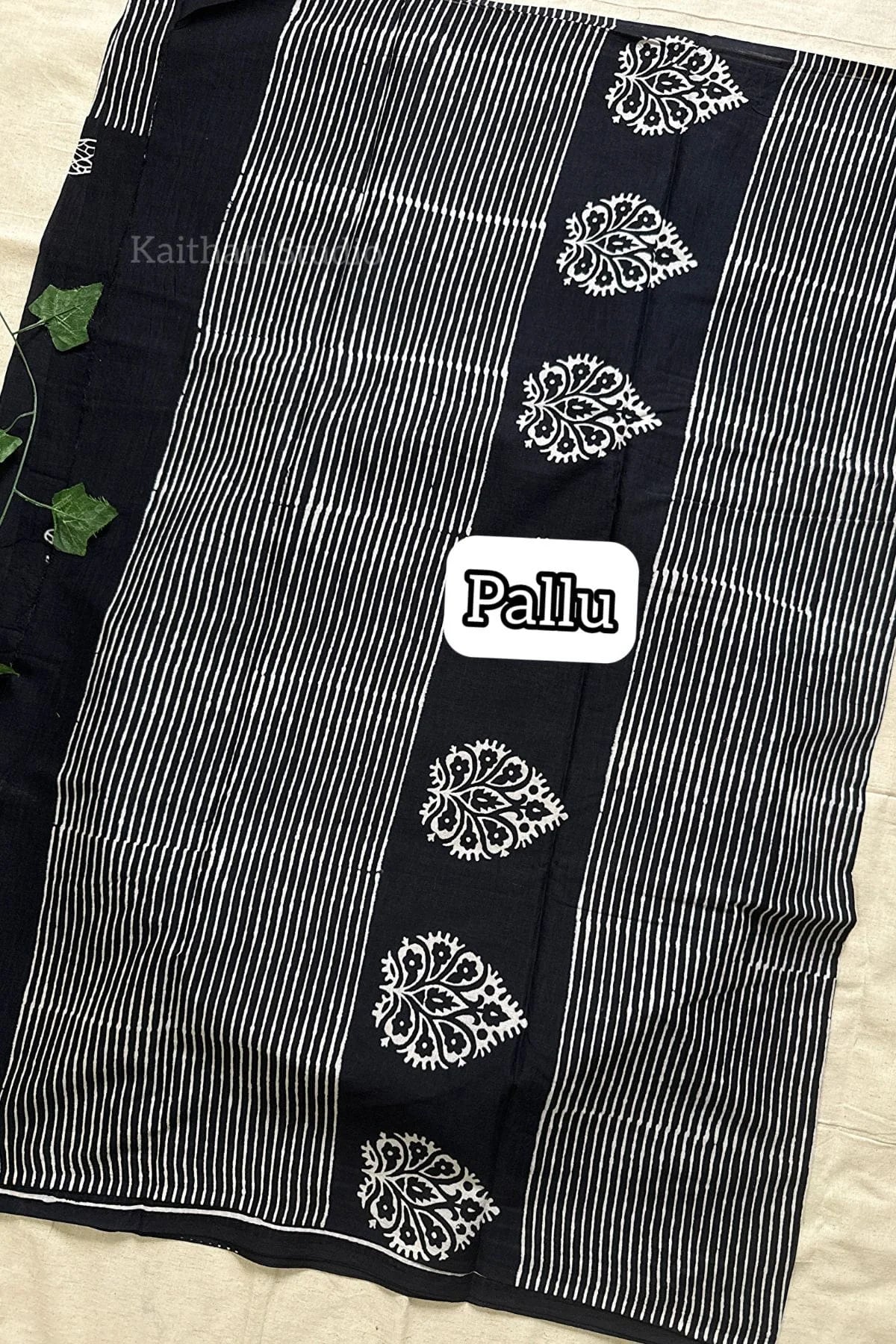 Handblock Printed Mul Mul Cotton – Black – KS090