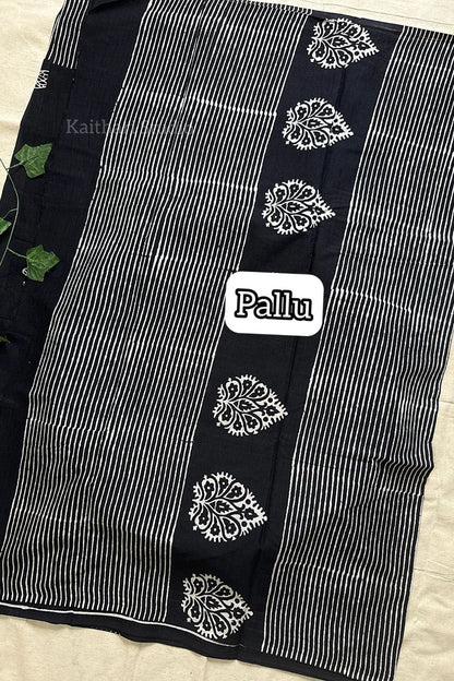 Handblock Printed Mul Mul Cotton – Black – KS090