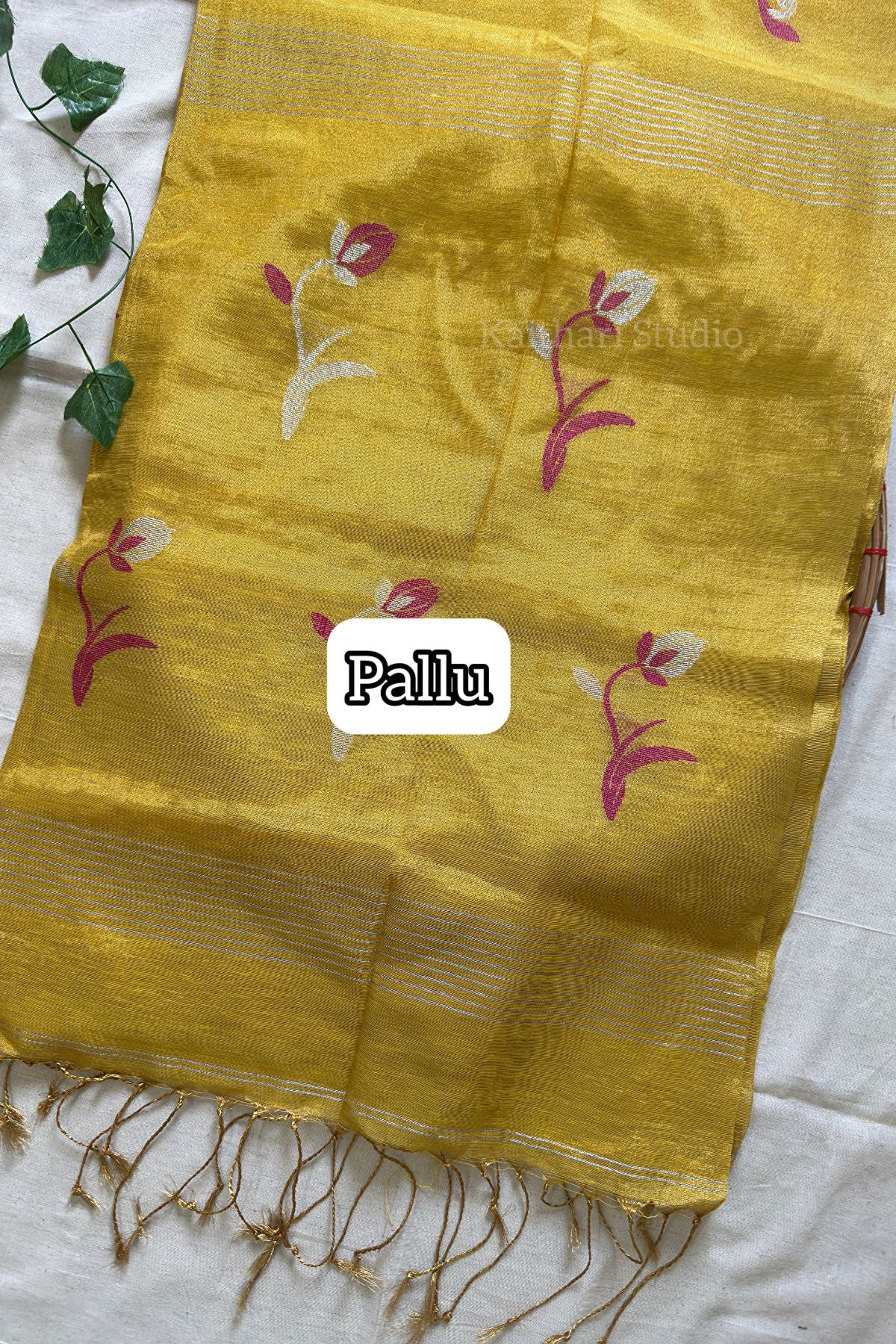 Handloom Tulip Linen Zari Saree - Yellow - KS108