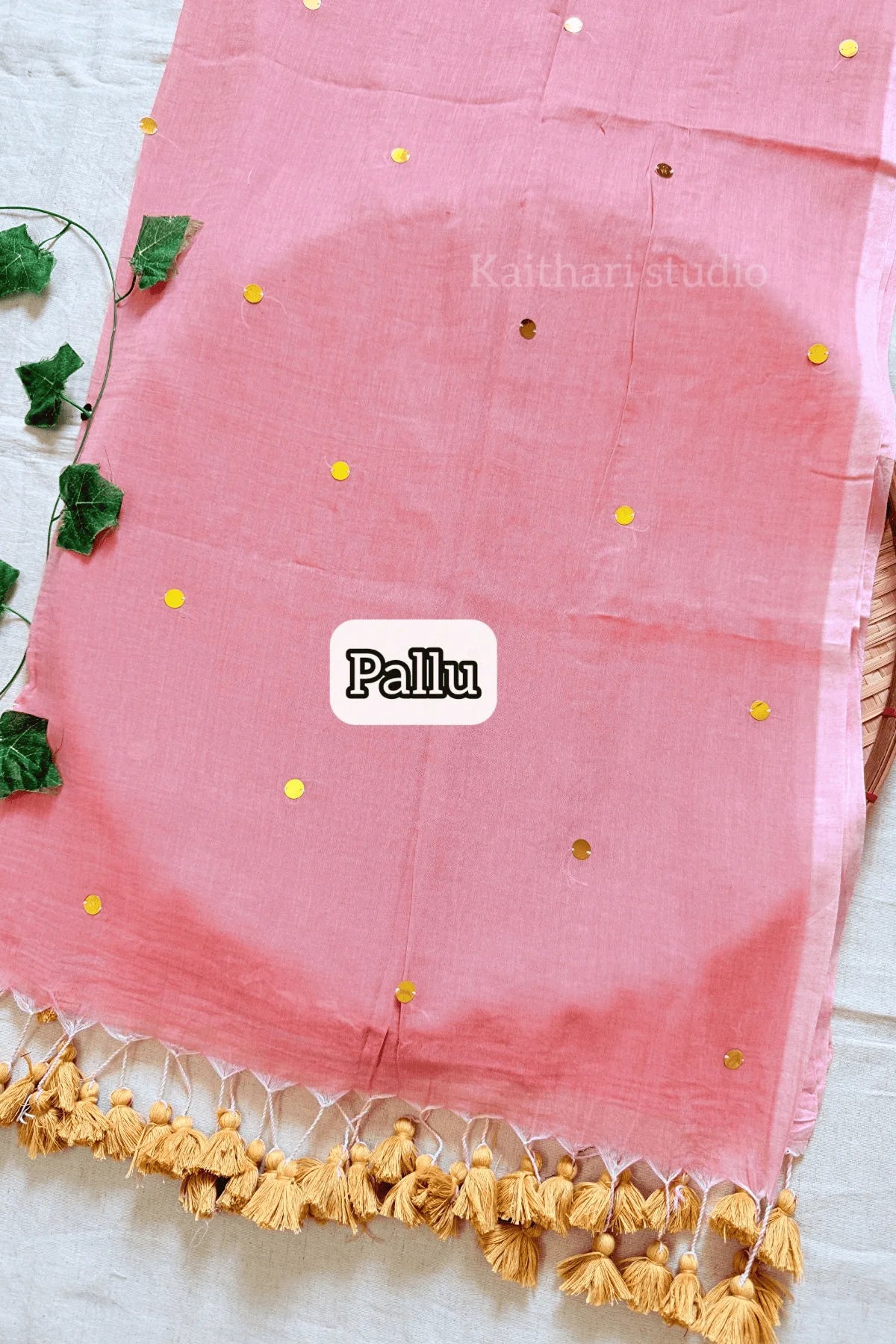 Rashmika Mandanna Inspired Mul Cotton Sequins Saree – Light Peach KS129