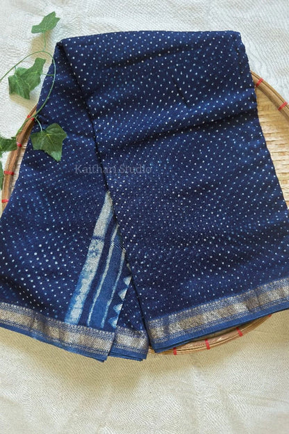 Nayanthra mam - Blue dots Maheswari silk Saree - KS096