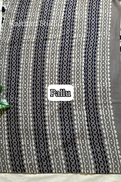 Handblock Printed Mul Mul Cotton - Light Ash - KS113