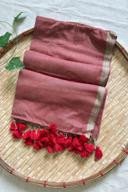 Brick Plain Mul Cotton Saree KS122