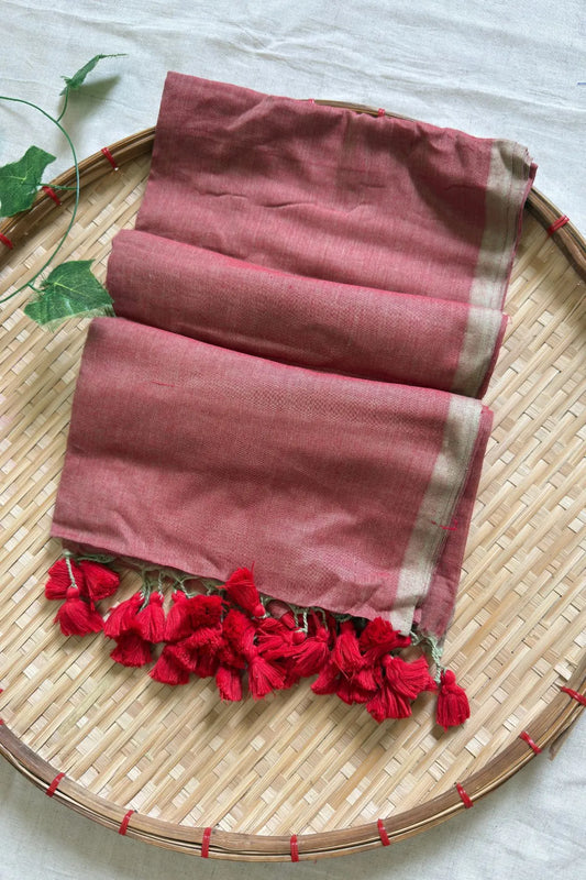 Brick Plain Mul Cotton Saree KS122