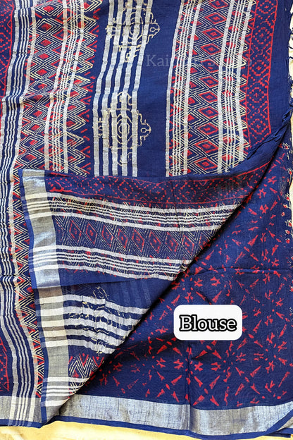 Handblock Printed Linen Cotton - Deep Blue KS119