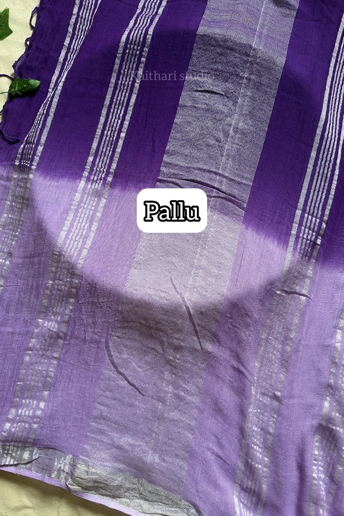 Hand Embroidered Linen Cotton Saree- Lavender - KS082