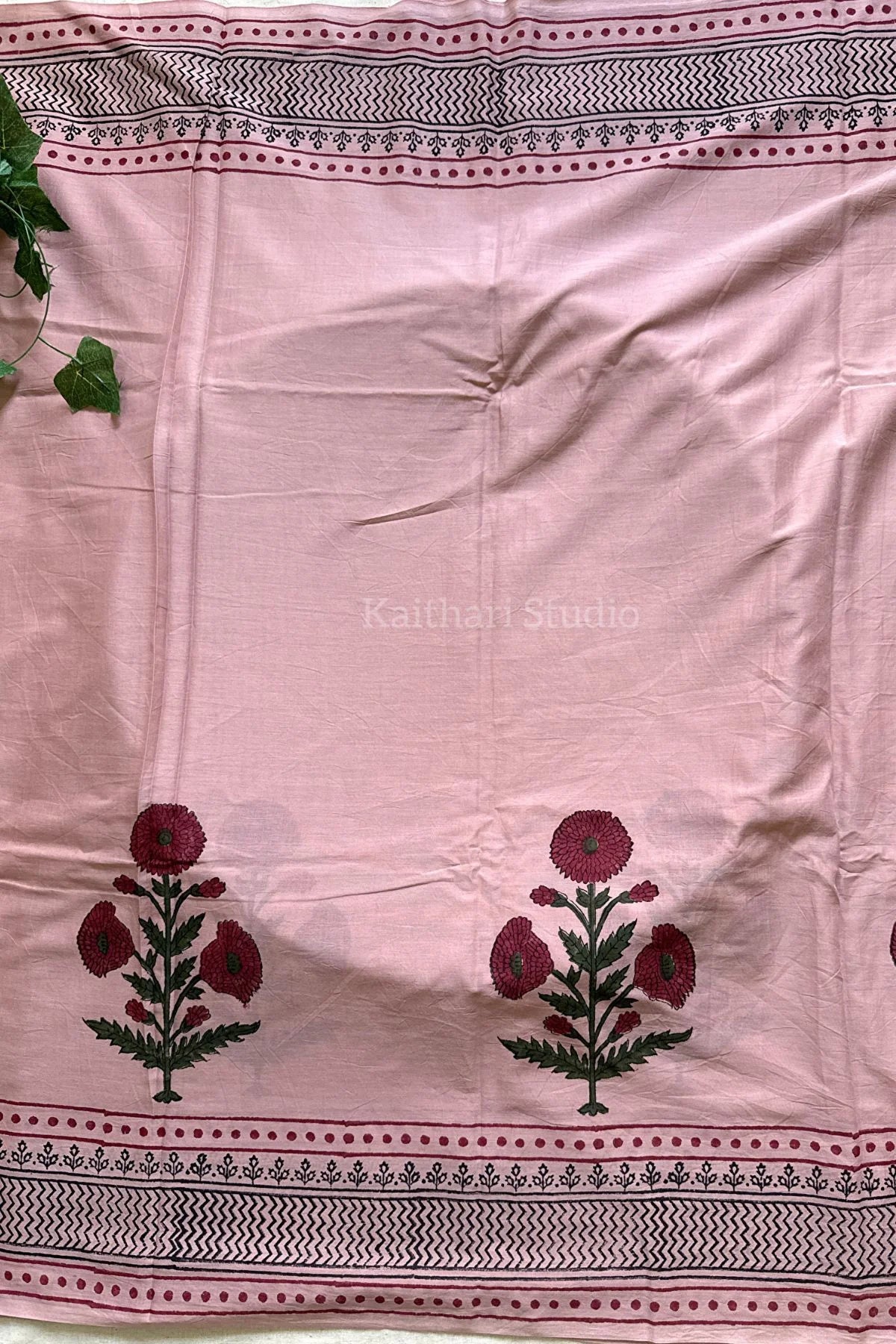 Handblock Printed Mul Mul Cotton - Peach - KS002