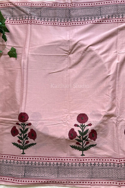 Handblock Printed Mul Mul Cotton - Peach - KS002
