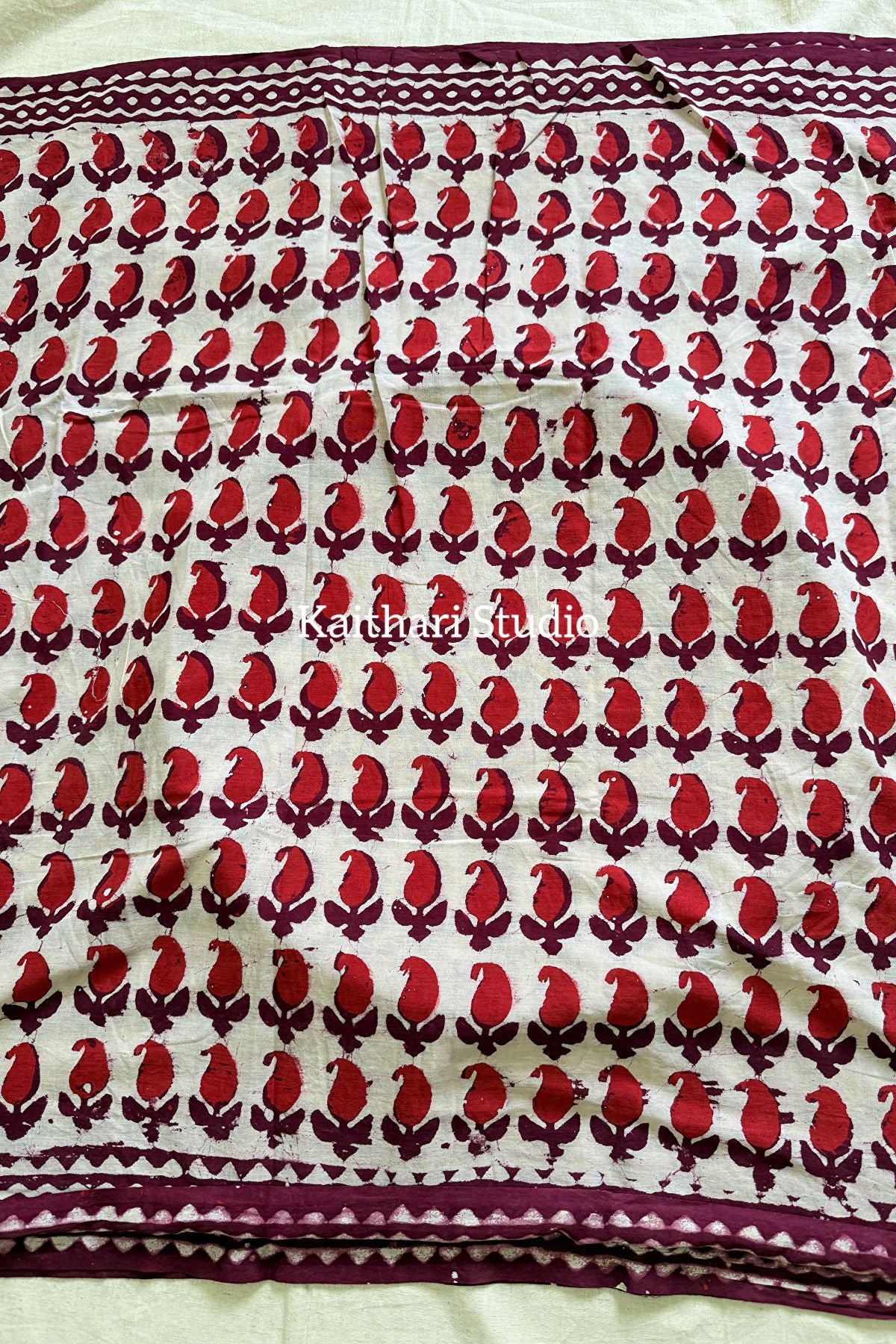 Handblock Printed Mul Mul Cotton – Reddish Maroon KS141