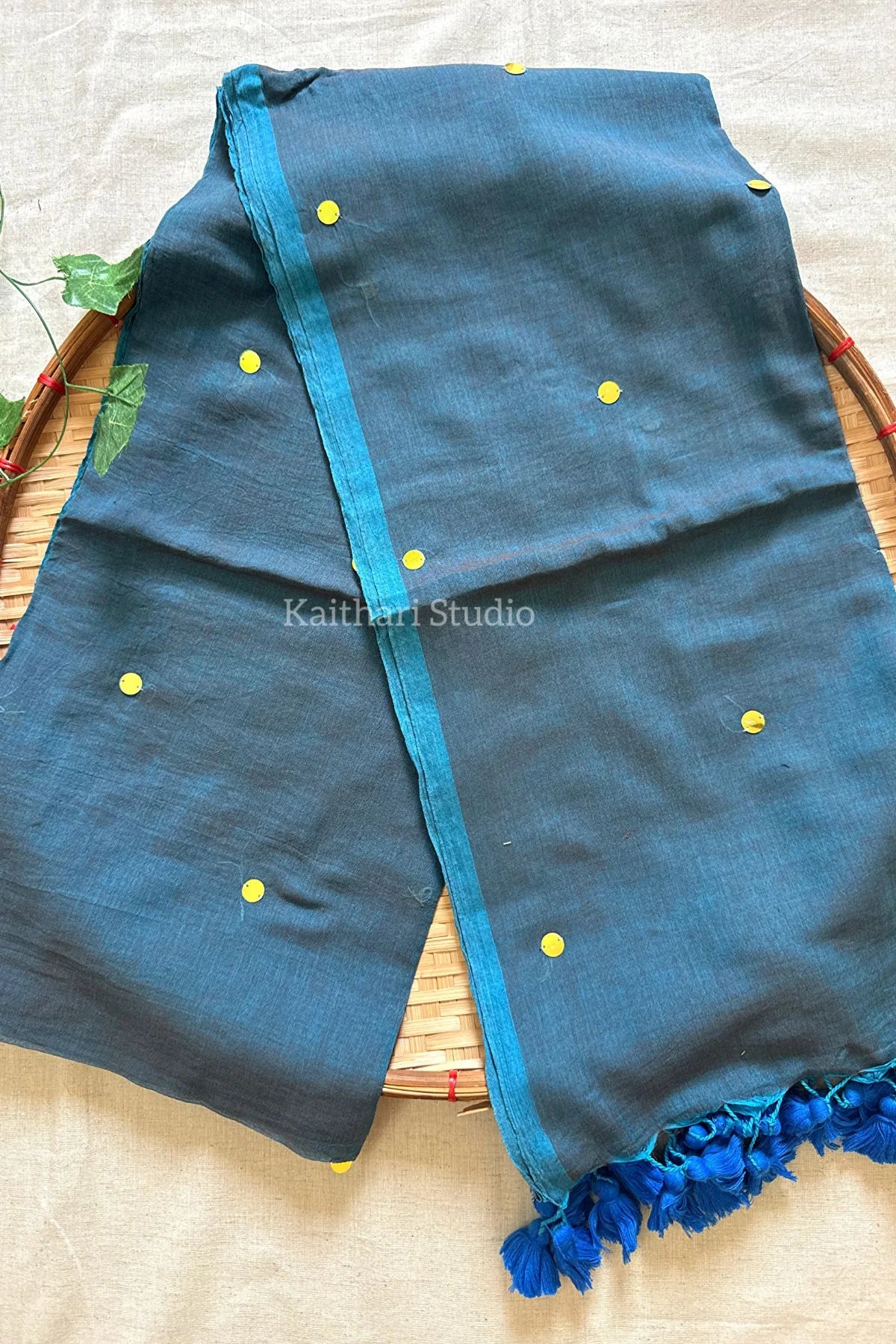 Rashmika Mandanna Inspired Saree Mul Cotton Sequins Saree – Blue KS130