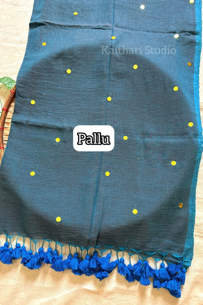 Rashmika Mandanna Inspired Saree Mul Cotton Sequins Saree – Blue KS130