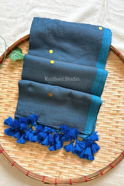 Rashmika Mandanna Inspired Saree Mul Cotton Sequins Saree – Blue KS130