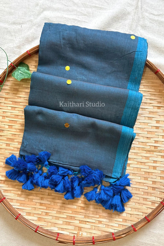 Rashmika Mandanna Inspired Saree Mul Cotton Sequins Saree – Blue KS130