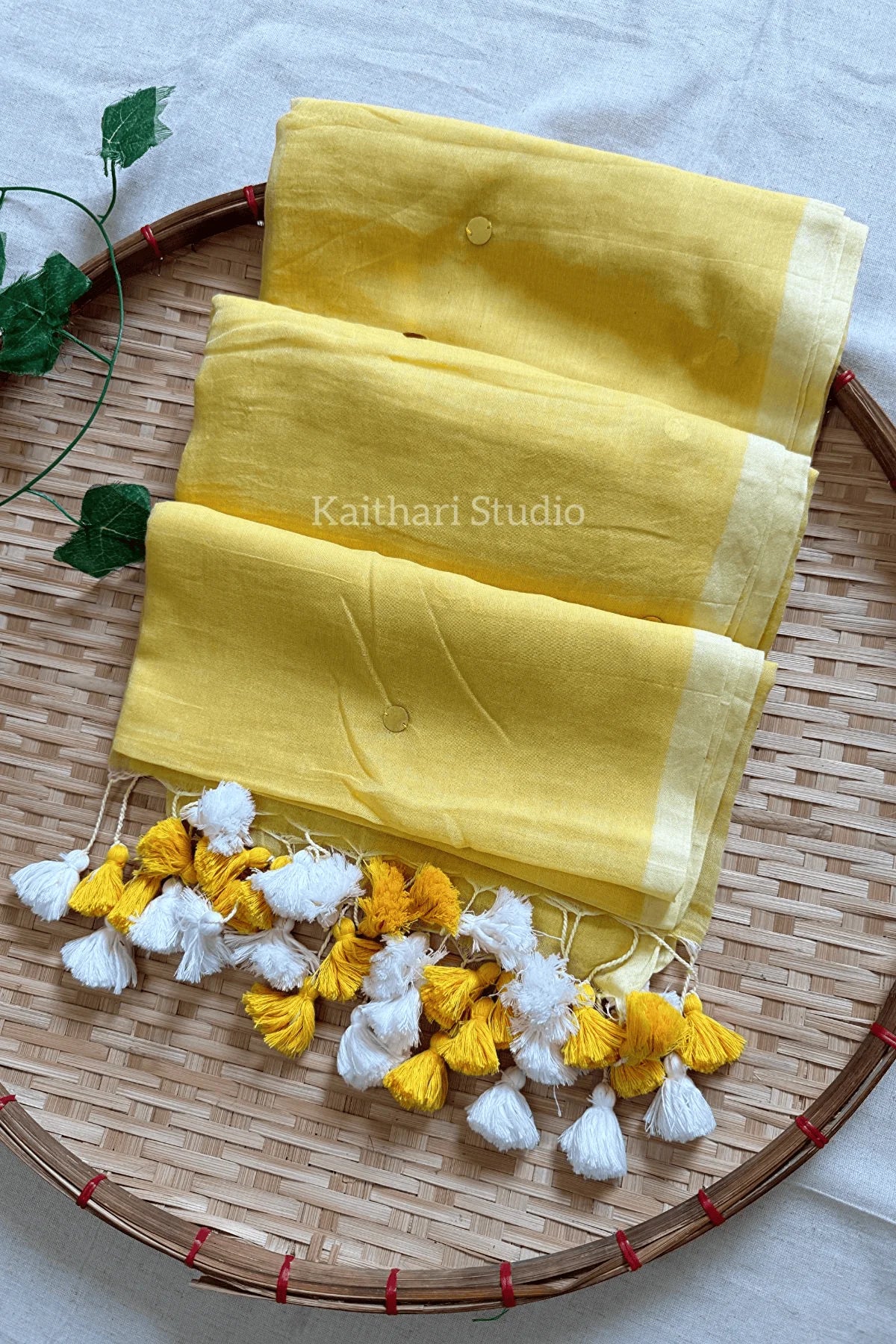 Rashmika Mandanna Inspired Saree Mul Cotton Sequins Saree – Yellow KS131