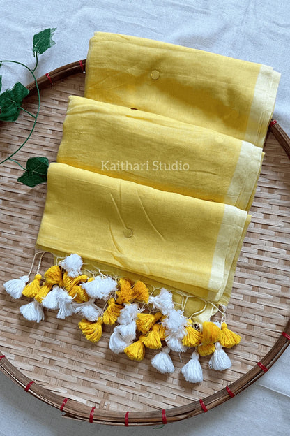 Rashmika Mandanna Inspired Saree Mul Cotton Sequins Saree – Yellow KS131