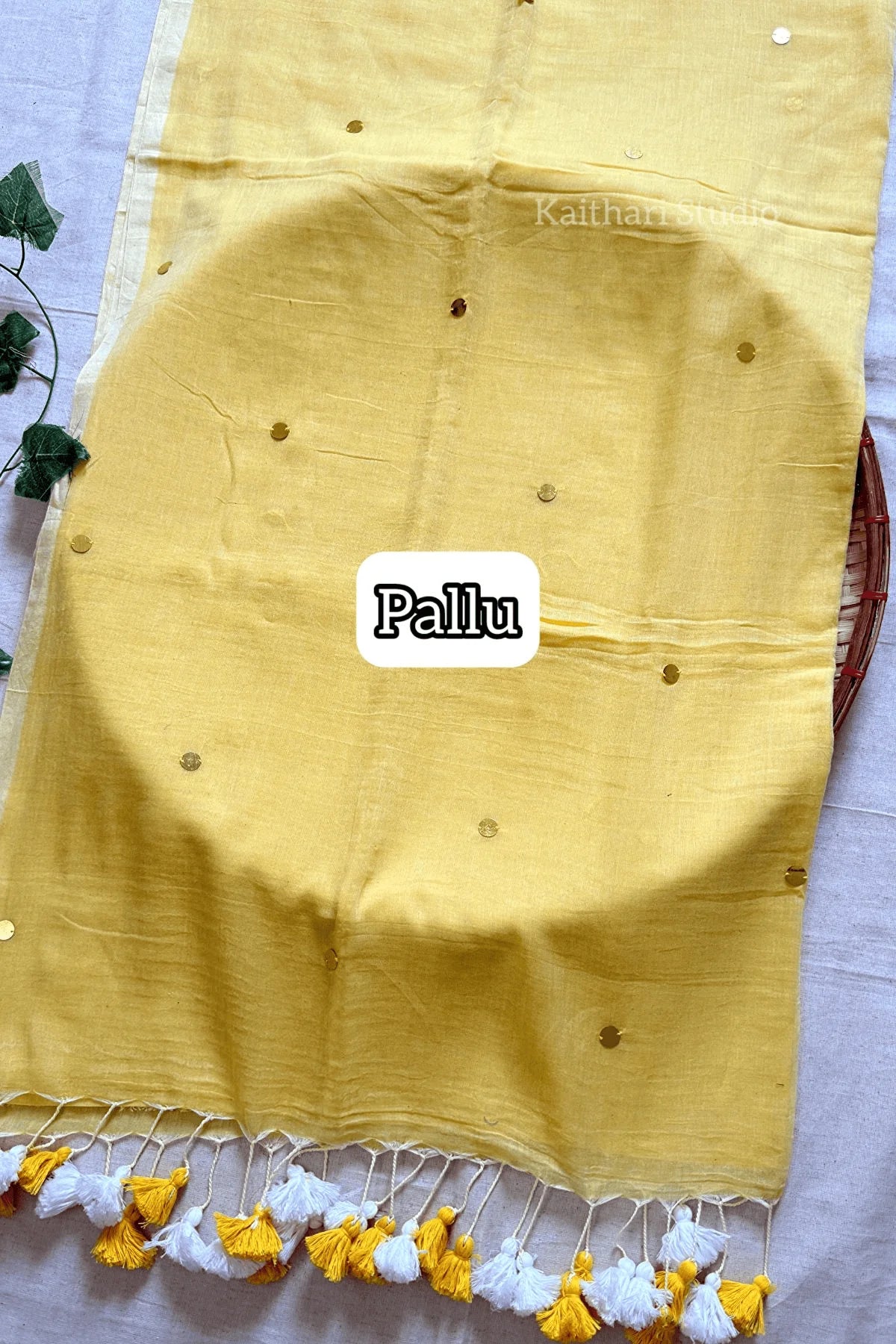Rashmika Mandanna Inspired Saree Mul Cotton Sequins Saree – Yellow KS131
