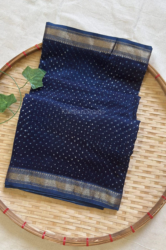 Nayanthra mam - Blue dots Maheswari silk Saree - KS096