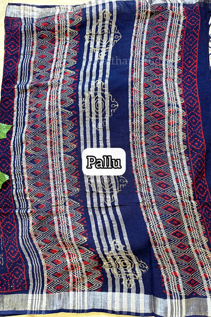 Handblock Printed Linen Cotton - Deep Blue KS119