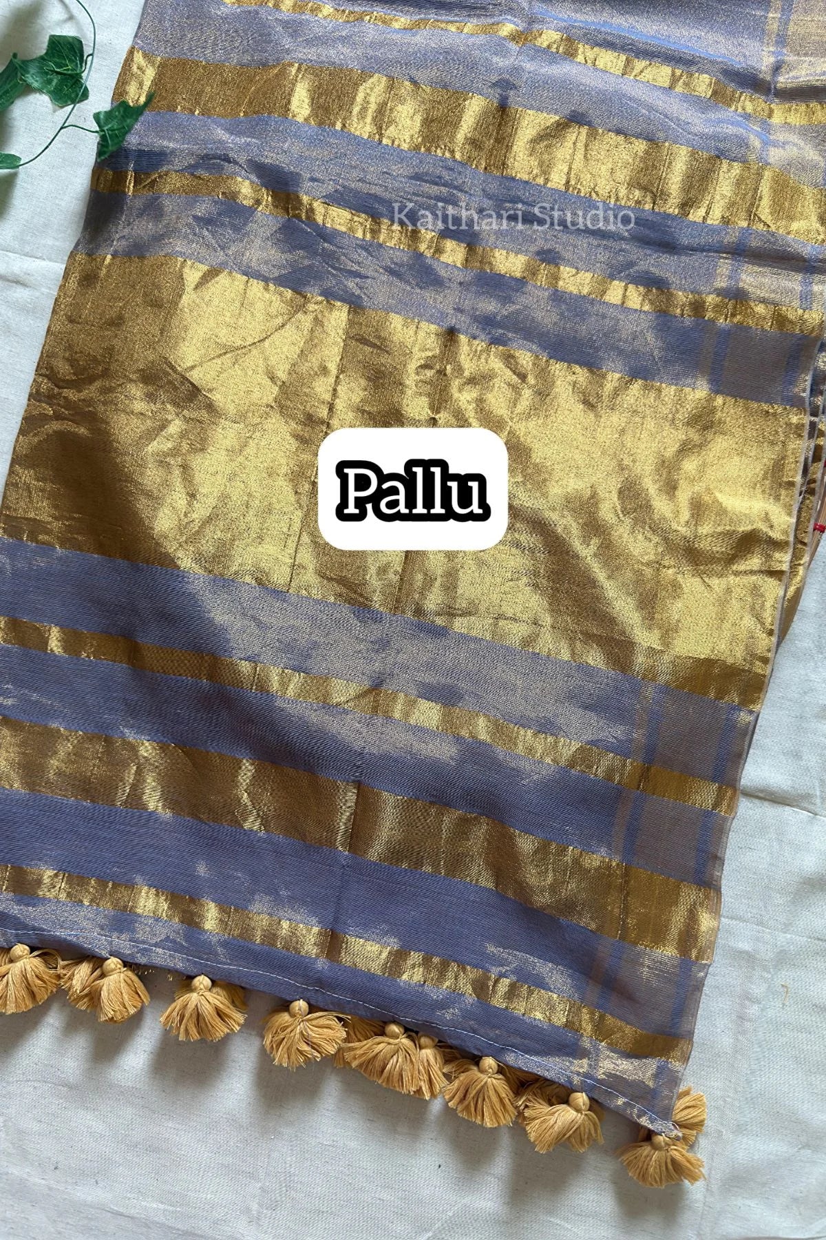Linen Zari Tissue Saree – Ash – KS086
