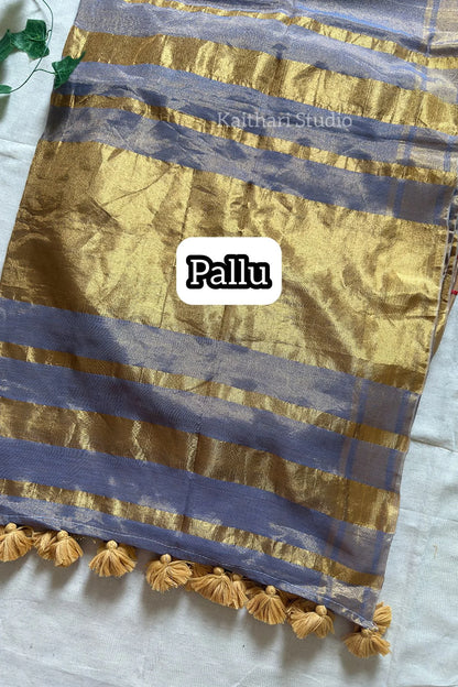 Linen Zari Tissue Saree – Ash – KS086