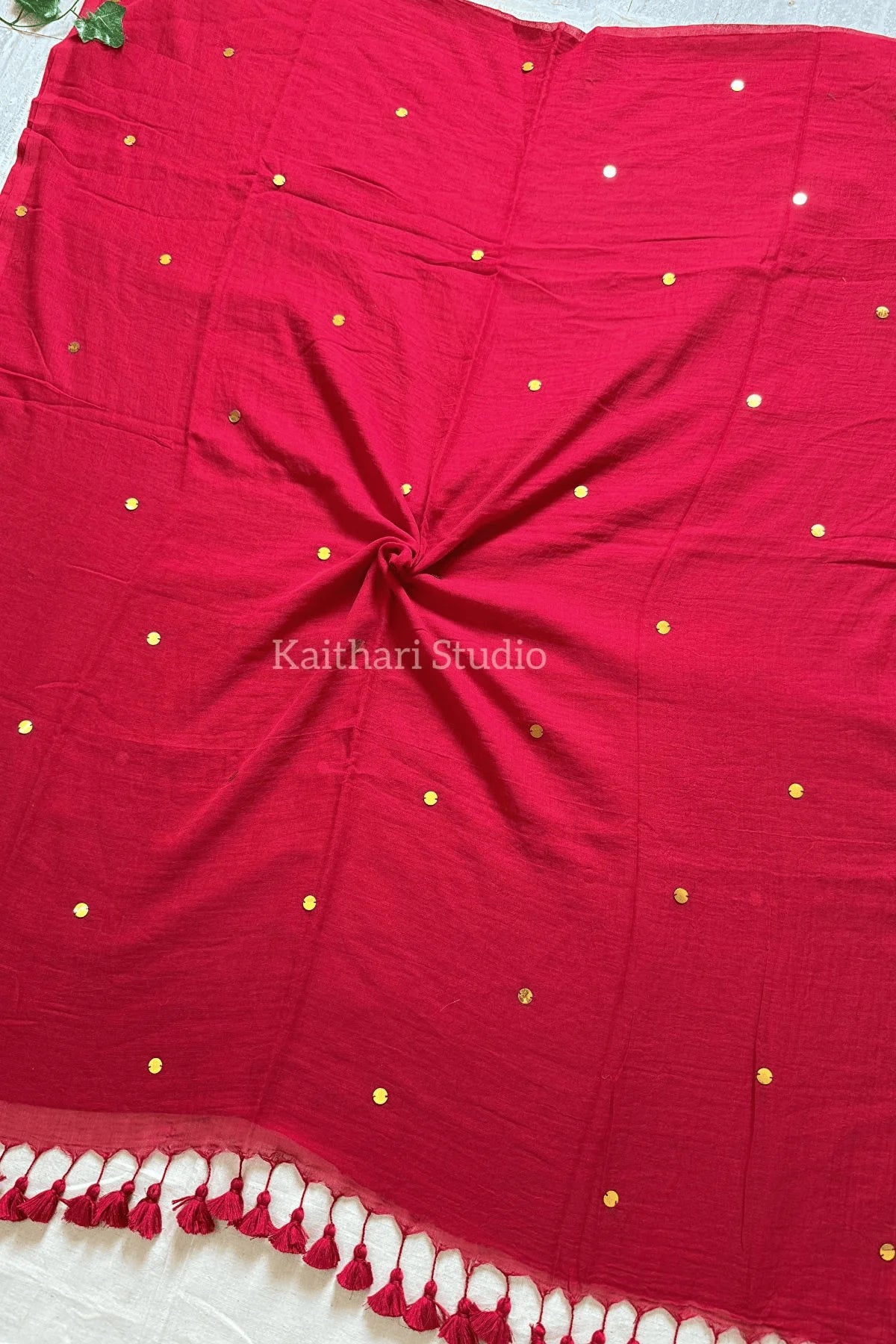 Rashmika Mandanna Inspired Saree Mul Cotton Sequins Saree – Red KS132