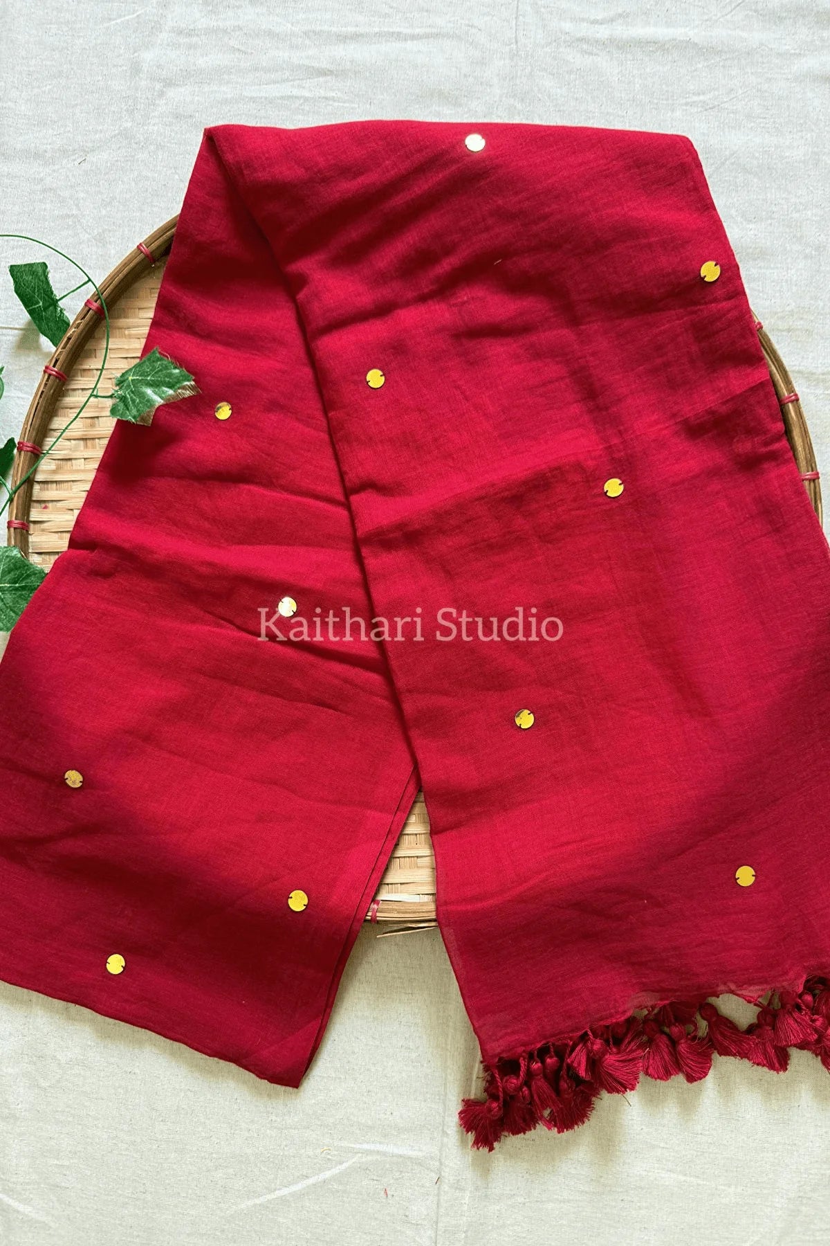 Rashmika Mandanna Inspired Saree Mul Cotton Sequins Saree – Red KS132